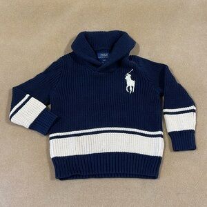 POLO RALPH LAUREN LARGE PONY NAVY BLUE SHAWL COLLAR COTTON KNIT SWEATER SIZE 4T